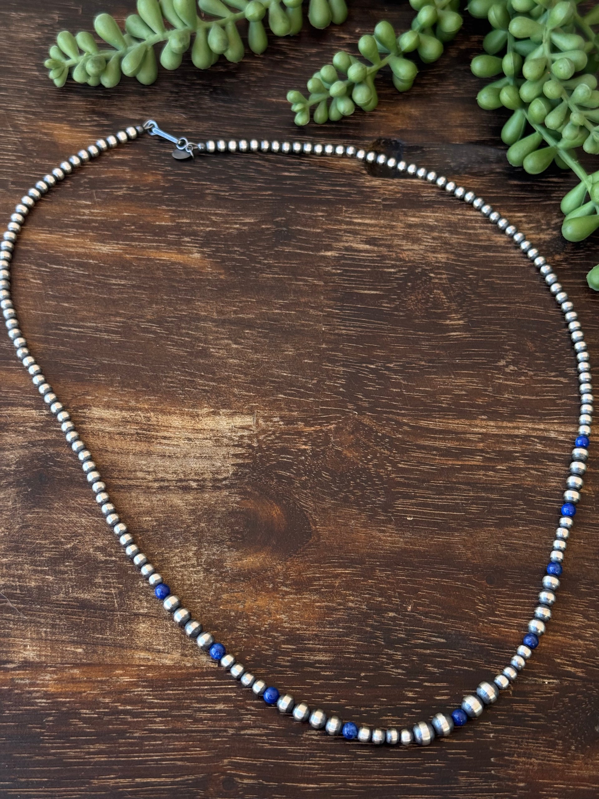 Navajo Strung Lapis & Sterling Silver Graduated Pearl Necklace
