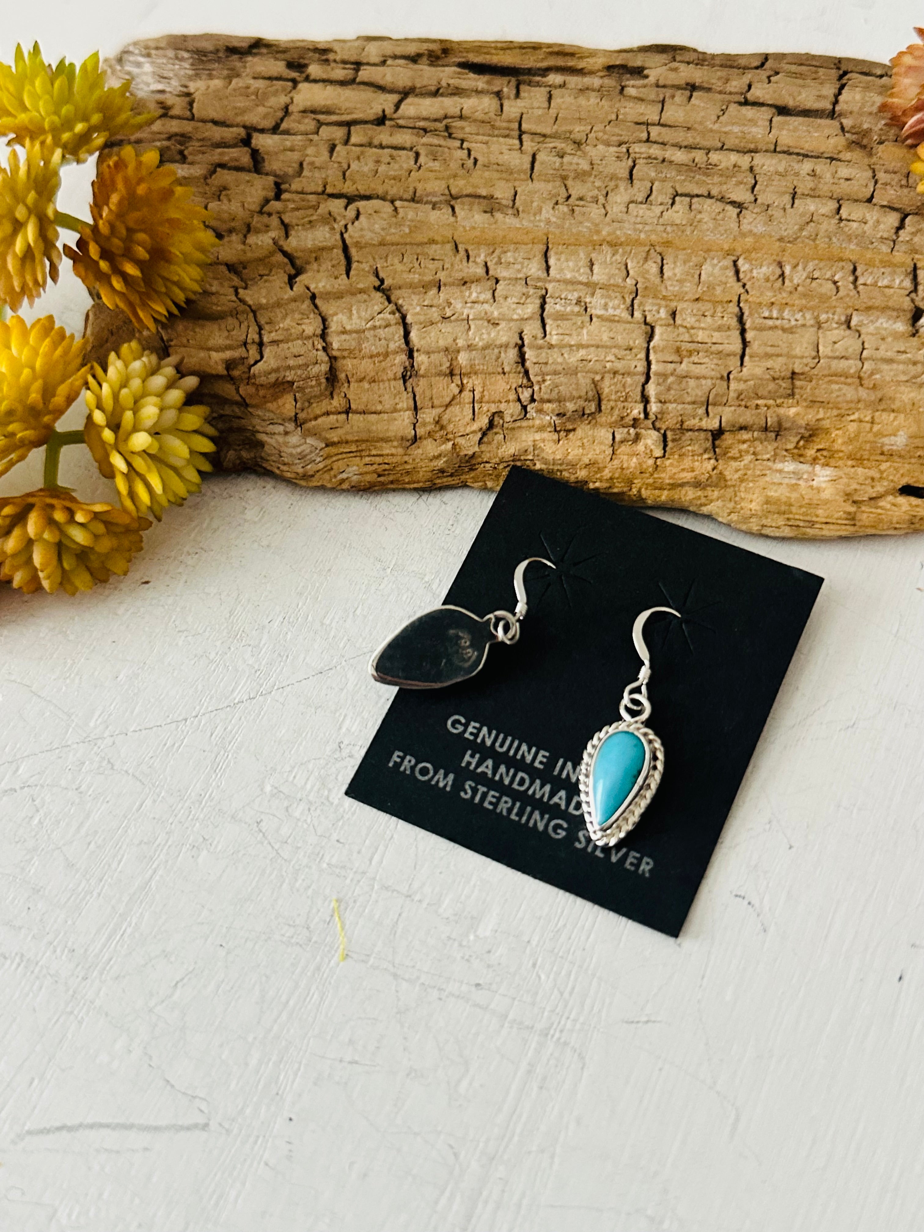 Navajo Made Kingman Turquoise & Sterling Silver Dangle Earrings