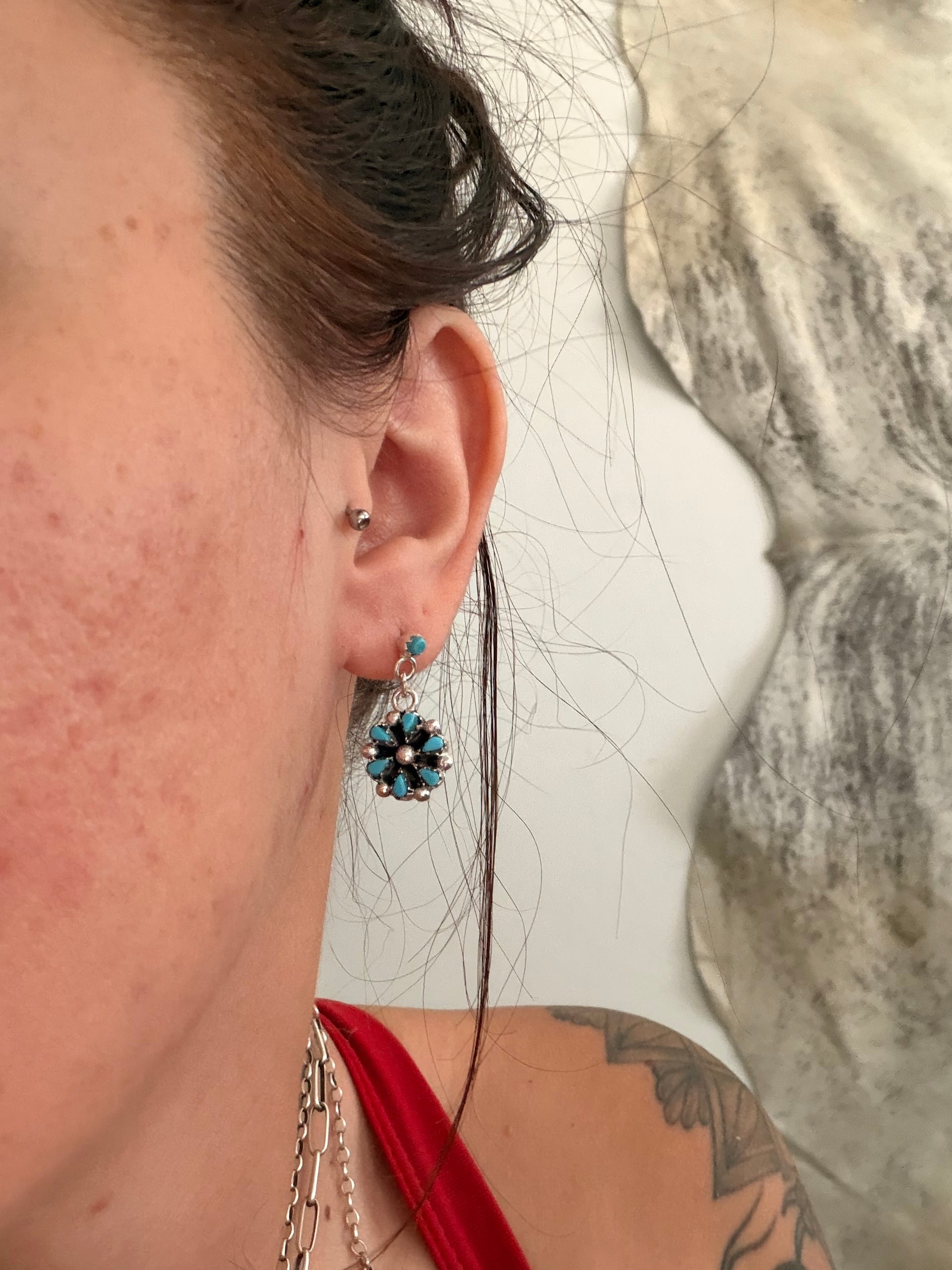 Tricia Leekity Kingman Turquoise & Sterling Silver Post Dangle Earrings