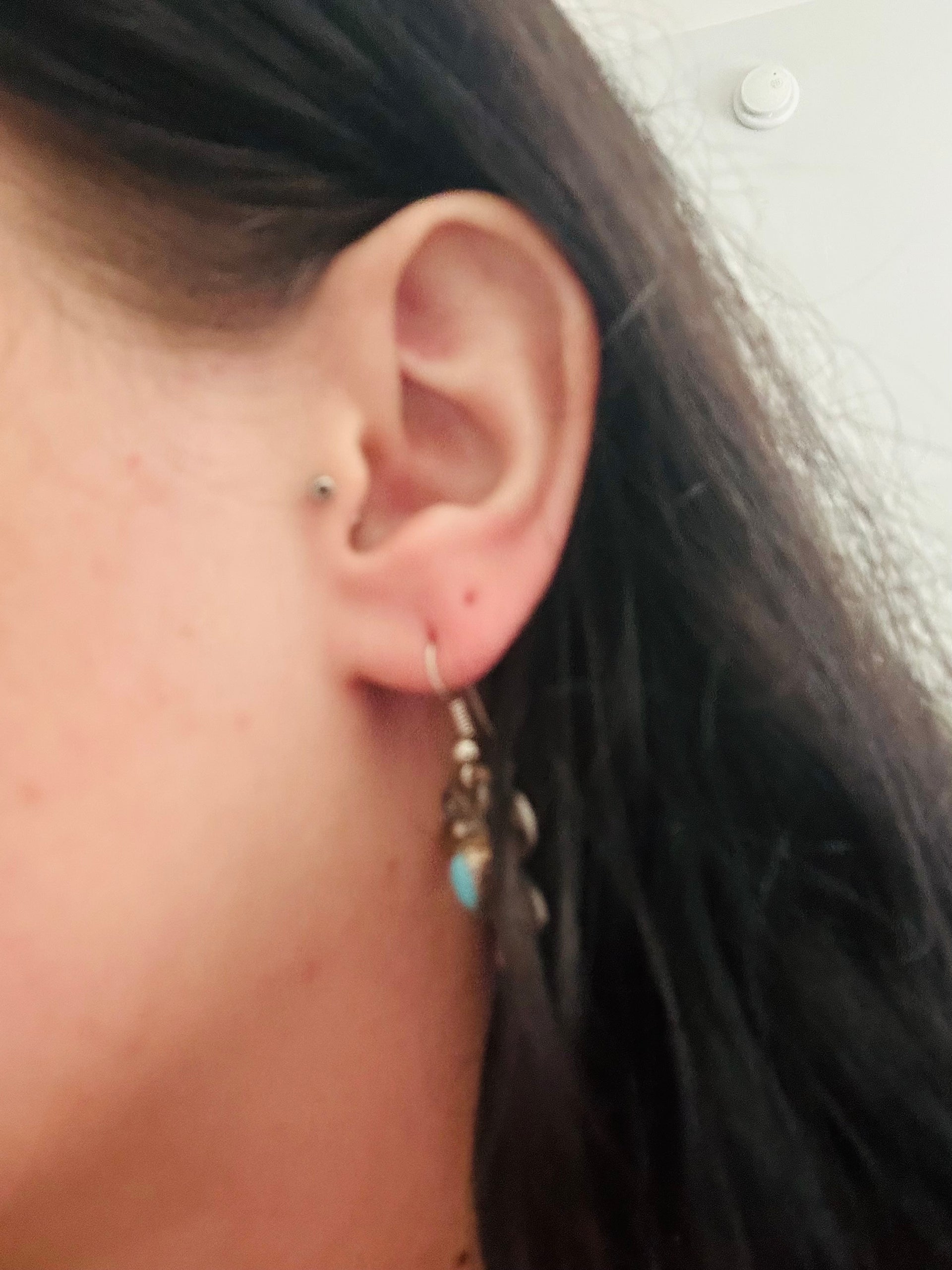 Navajo Made Kingman Turquoise & Sterling Silver Dangle Earrings