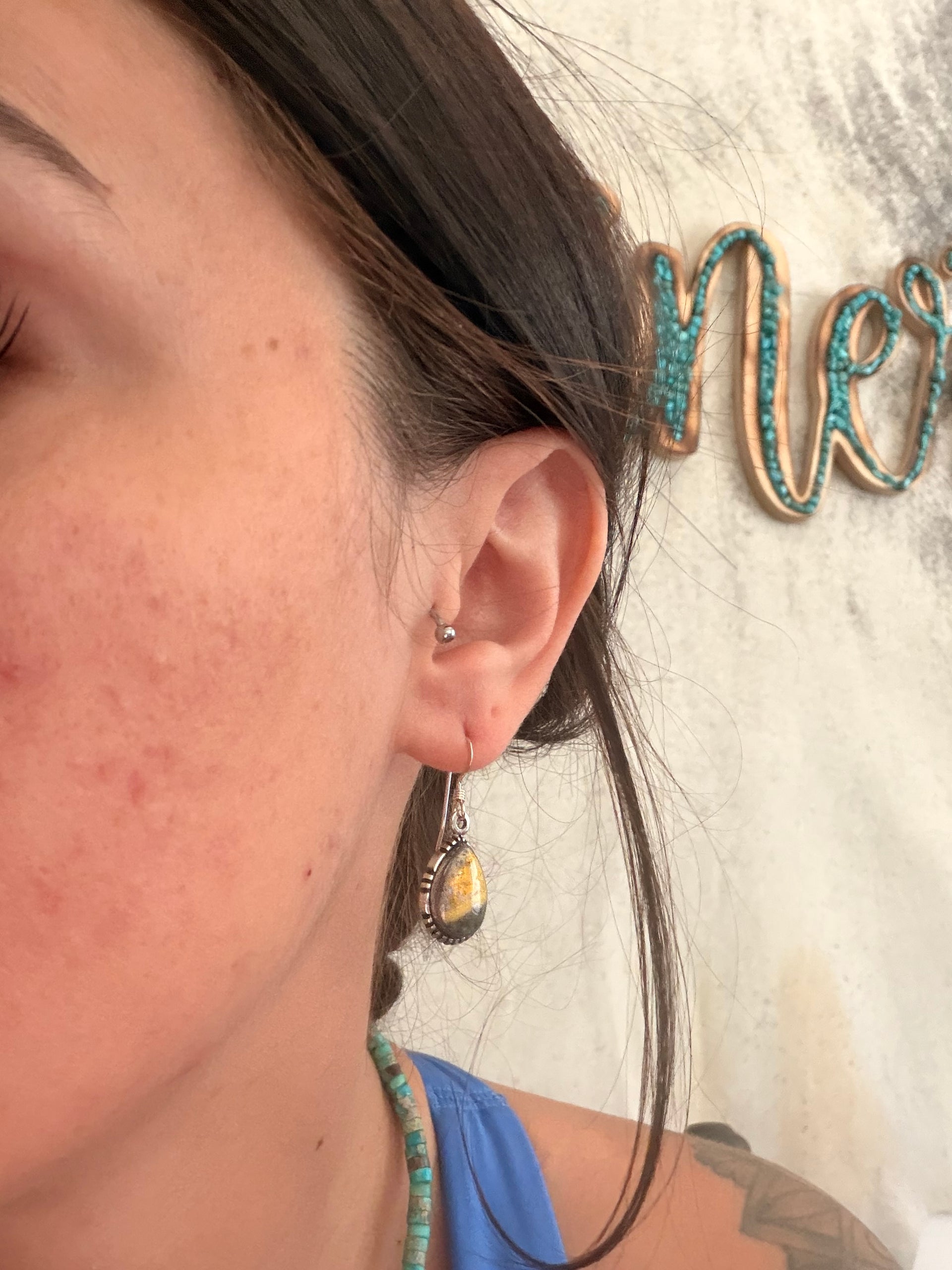 Navajo Made BB Agate & Sterling Silver Dangle Earrings