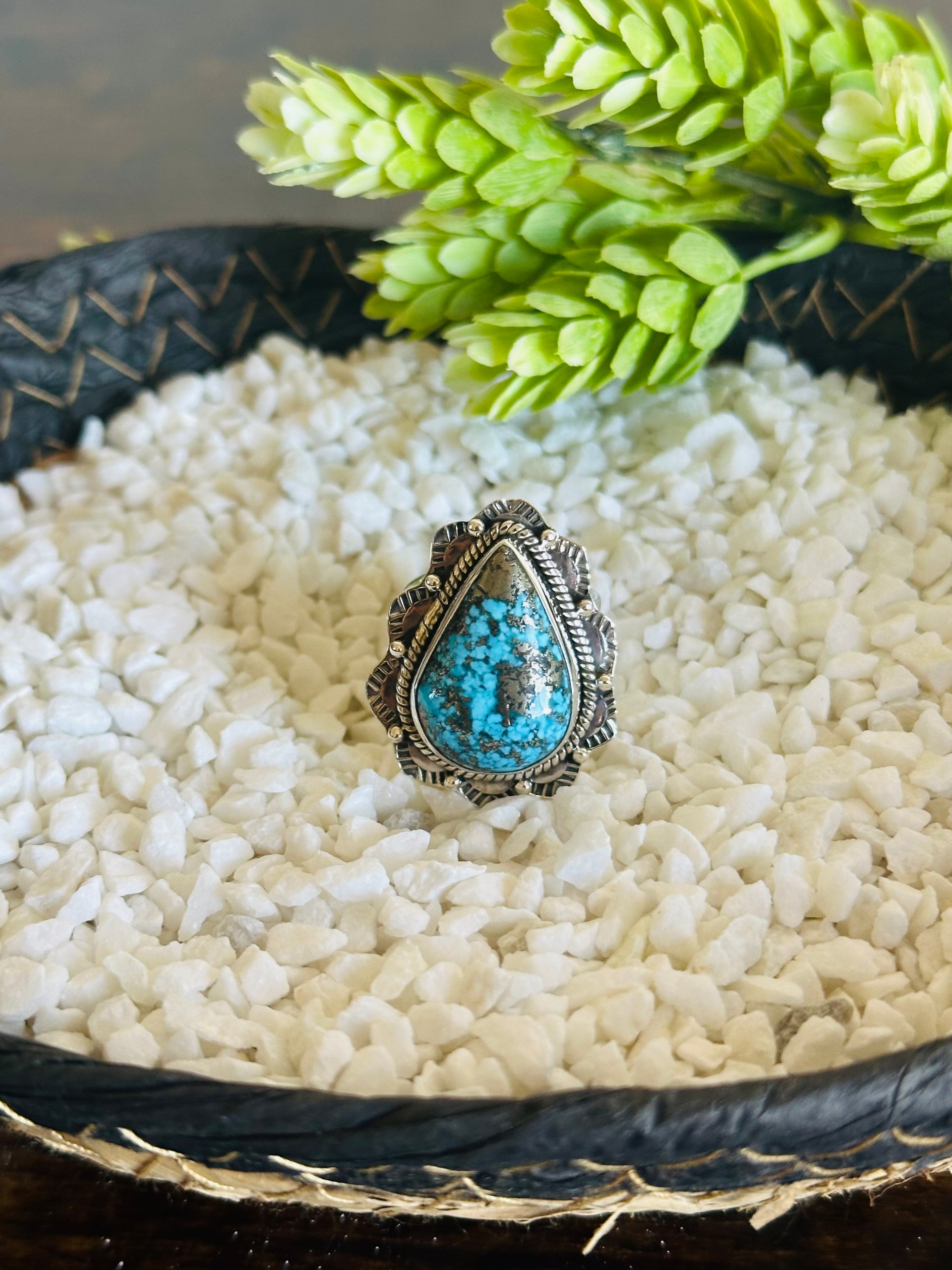 TTD Blue Ridge Turquoise & Sterling Silver Adjustable Ring