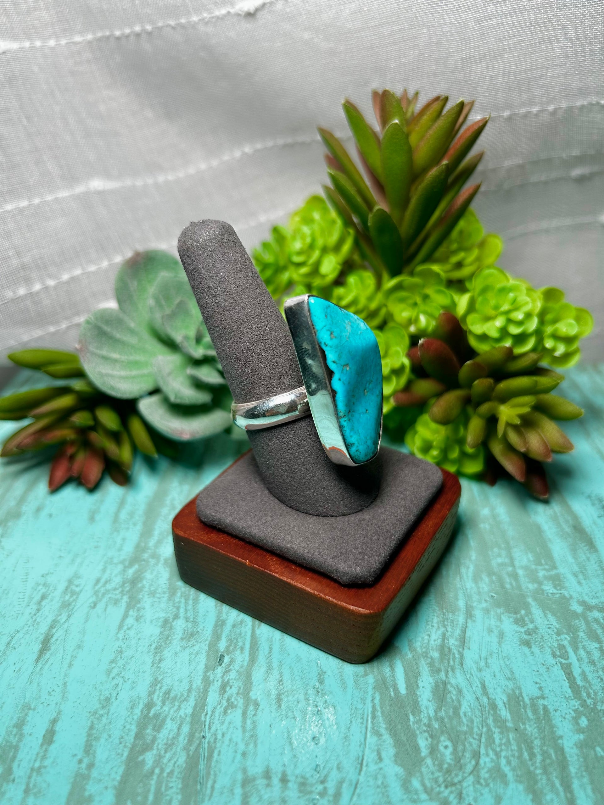 Navajo Made Kingman Turquoise & Sterling Sliver Ring Size 9