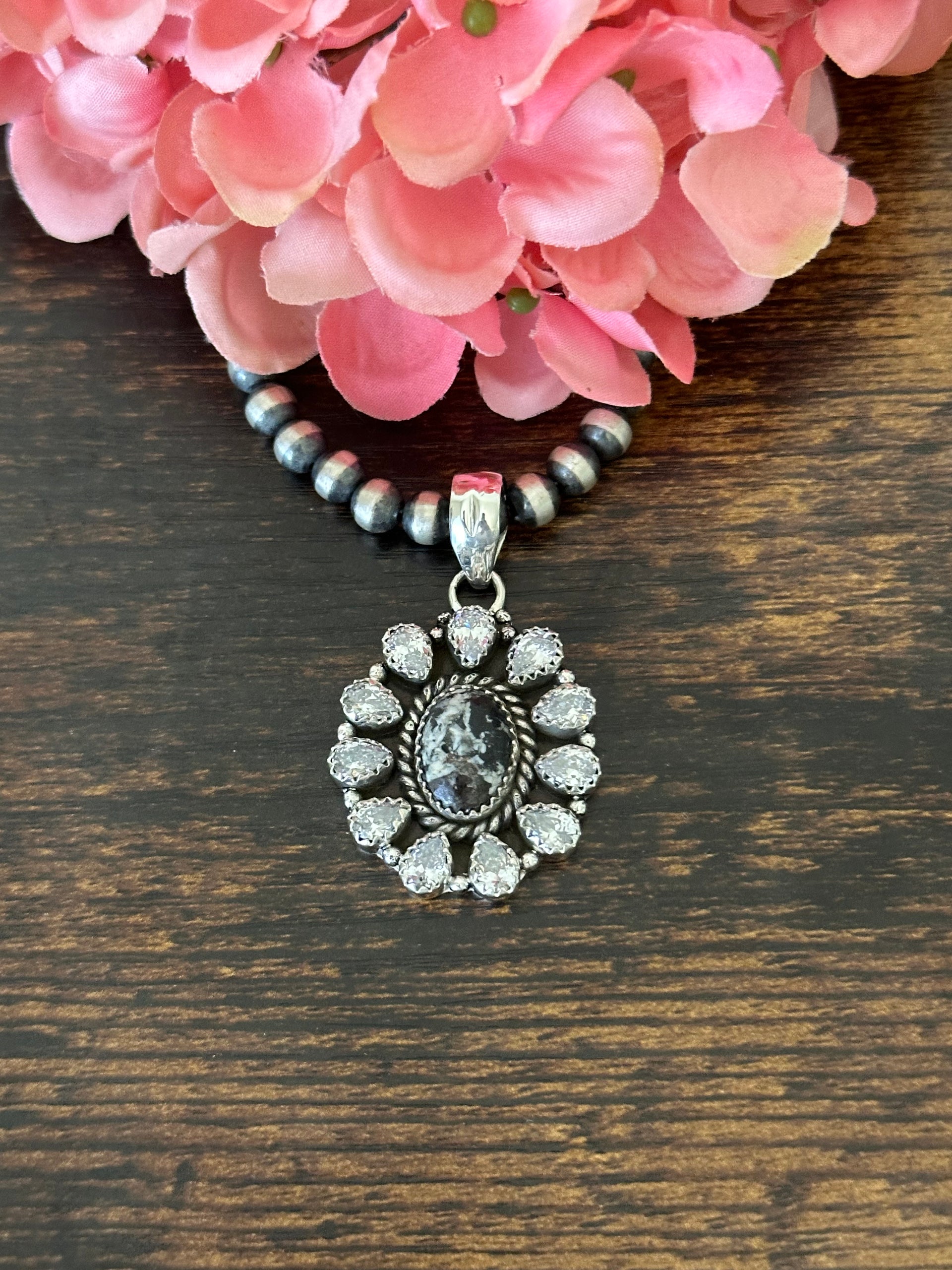 Southwest Handmade Multi Stone & Sterling Silver Cluster Pendant