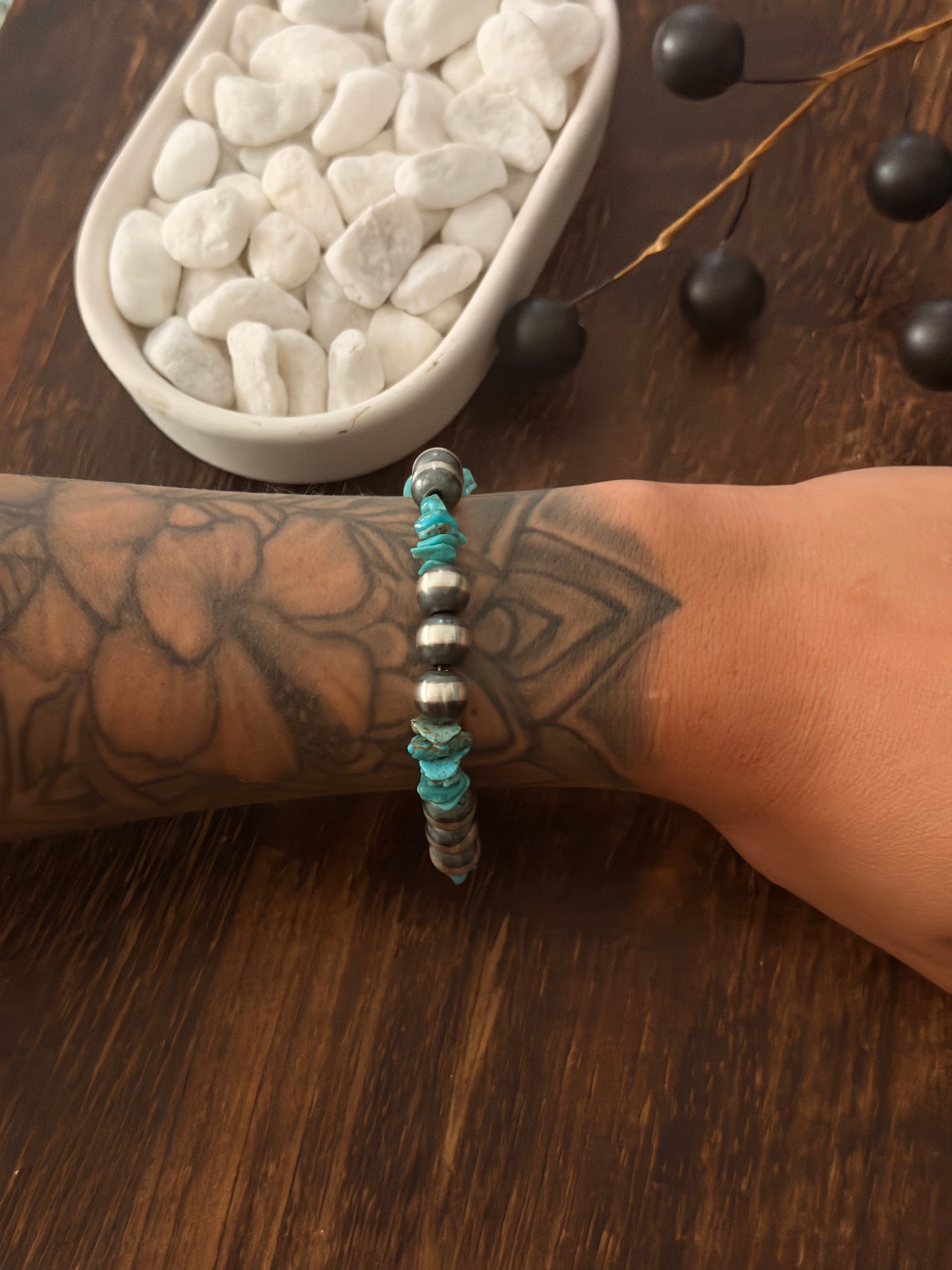 Navajo Strung Campitos & Sterling Silver Beaded Pearl Bracelet