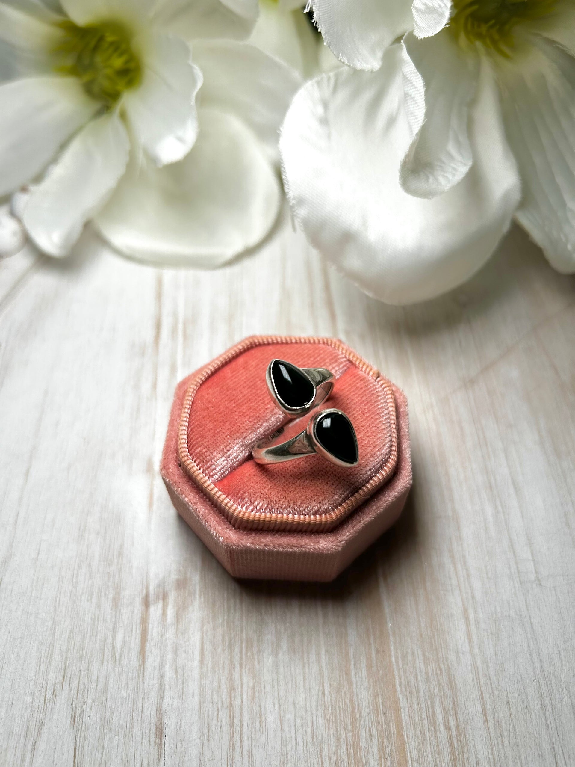 Navajo Made Onyx & Sterling Silver Adjustable Ring
