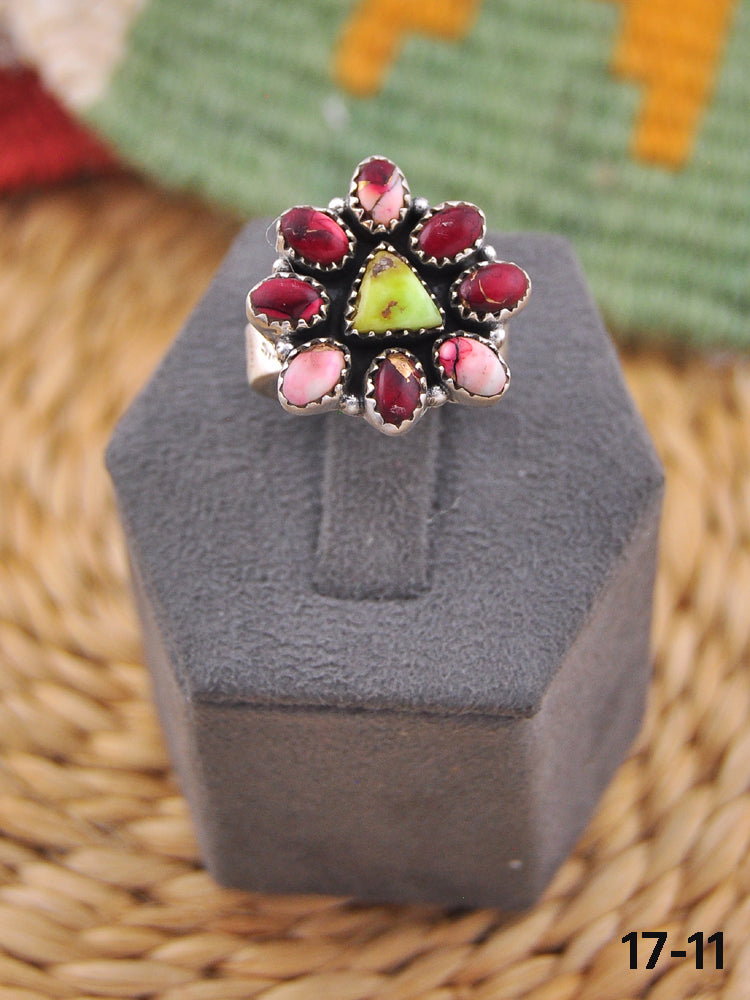 Southwest Handmade Multi Stone & Sterling Silver Adjustable Ring