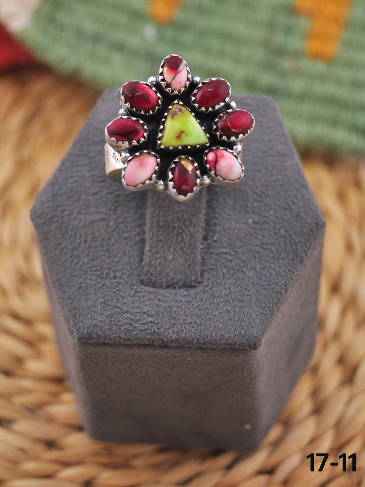 Southwest Handmade Multi Stone & Sterling Silver Adjustable Ring