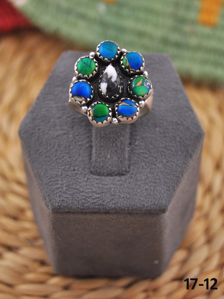 Southwest Handmade Multi Stone & Sterling Silver Adjustable Ring