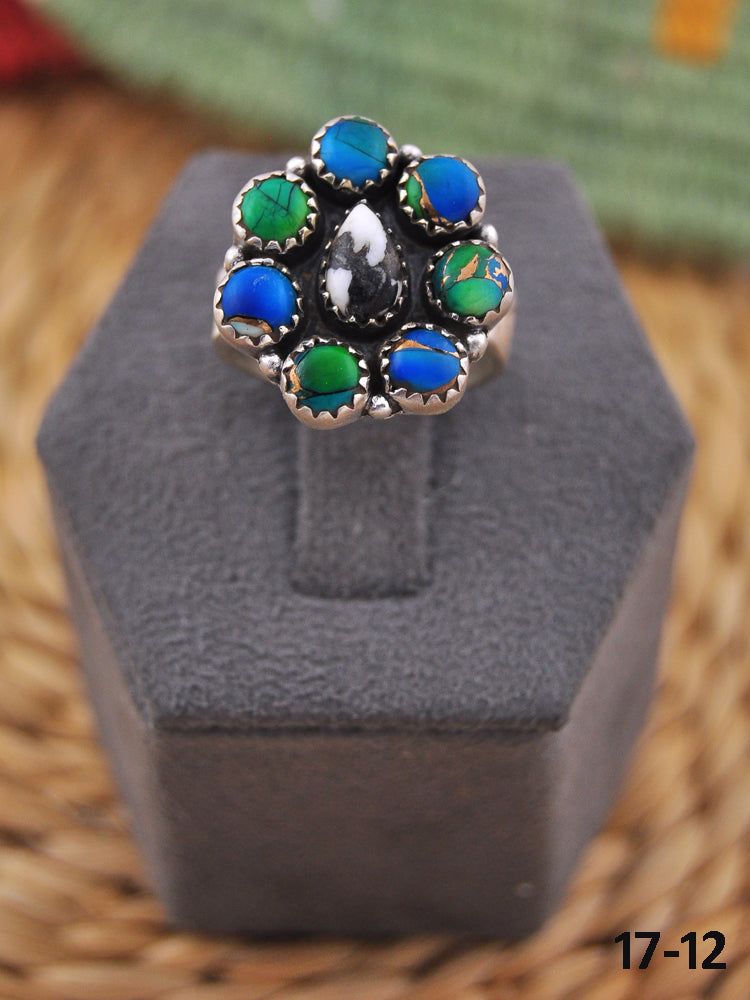 Southwest Handmade Multi Stone & Sterling Silver Adjustable Ring