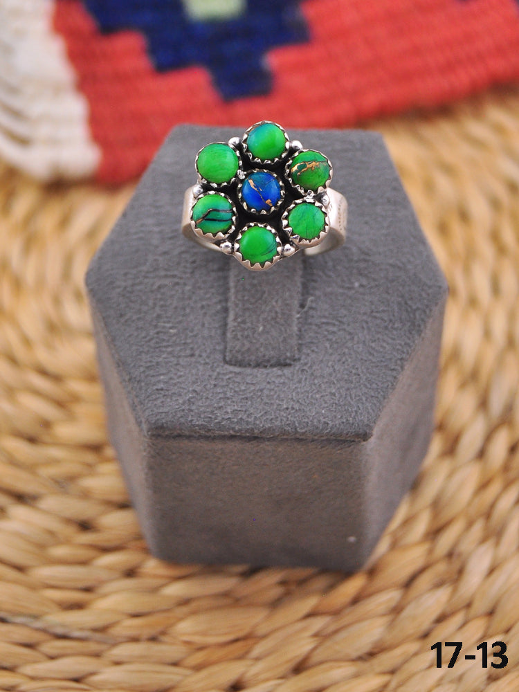 Southwest Handmade Sterling Silver Peacock Dahlia Adjustable Cluster Ring