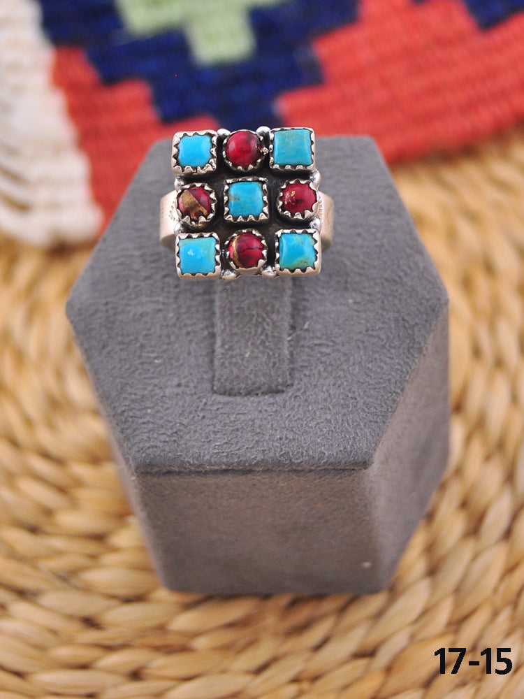 Southwest Handmade Multi Stone & Sterling Silver Adjustable Ring
