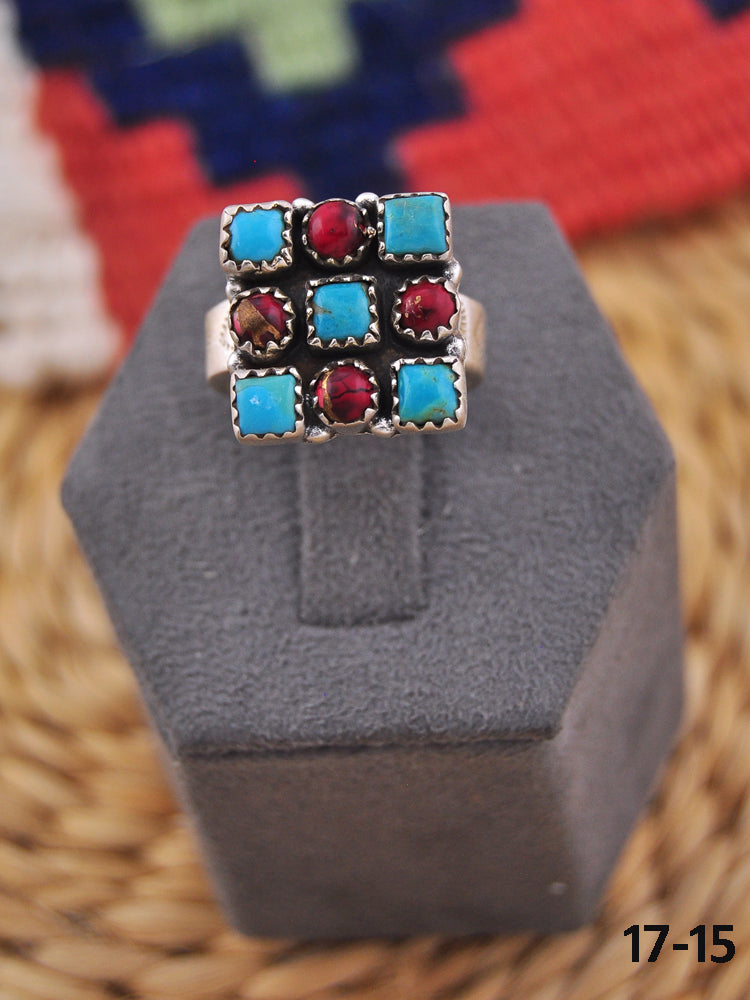 Southwest Handmade Multi Stone & Sterling Silver Adjustable Ring