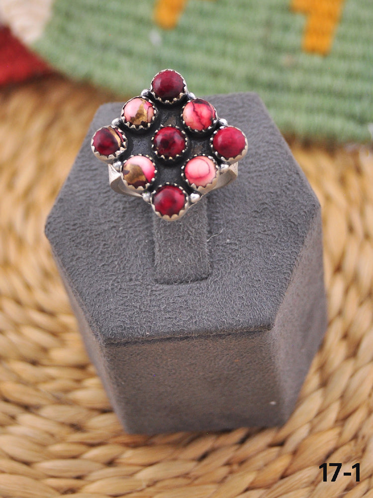 Southwest Handmade Rose Dahlia & Sterling Silver Adjustable Ring