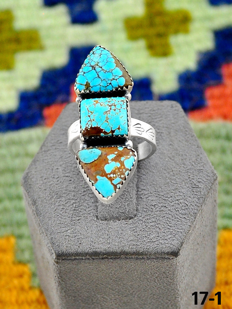 Southwest Handmade #8 Turquoise & Sterling Silver Adjustable Ring