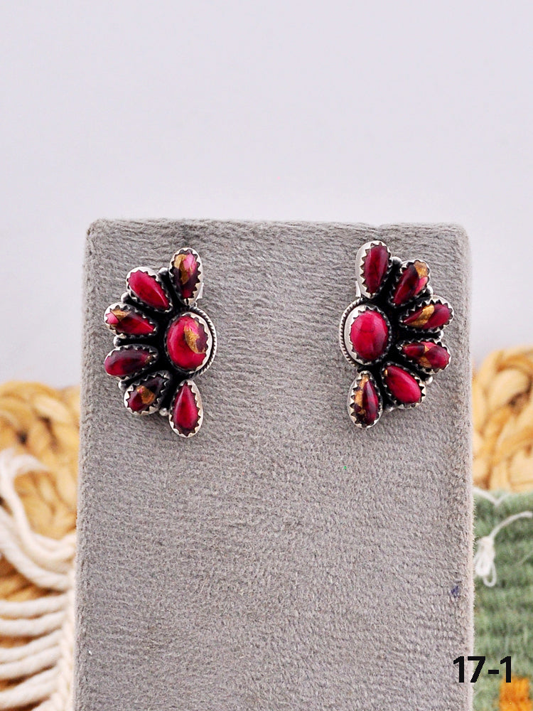 Southwest Made Rose Dahlia & Sterling Silver Post Earrings