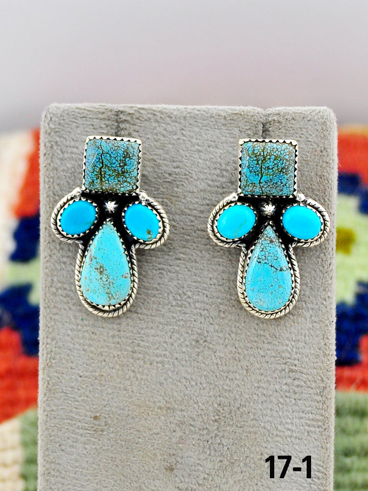 Southwest Made Kingman Turquoise & Sterling Silver Post Earrings