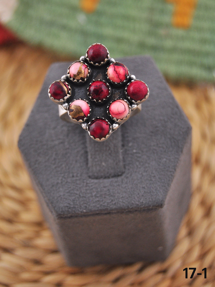 Southwest Handmade Rose Dahlia & Sterling Silver Adjustable Ring