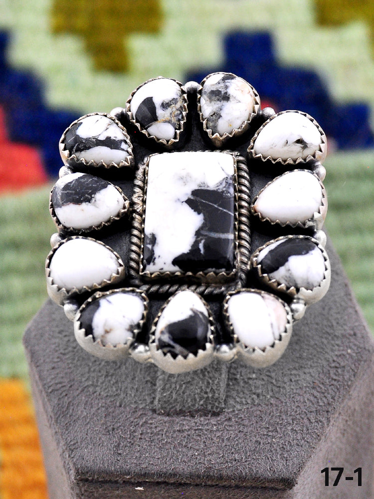 Southwest Made White Buffalo & Sterling Silver Adjustable Ring