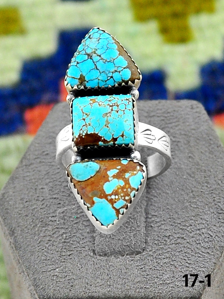 Southwest Handmade #8 Turquoise & Sterling Silver Adjustable Ring