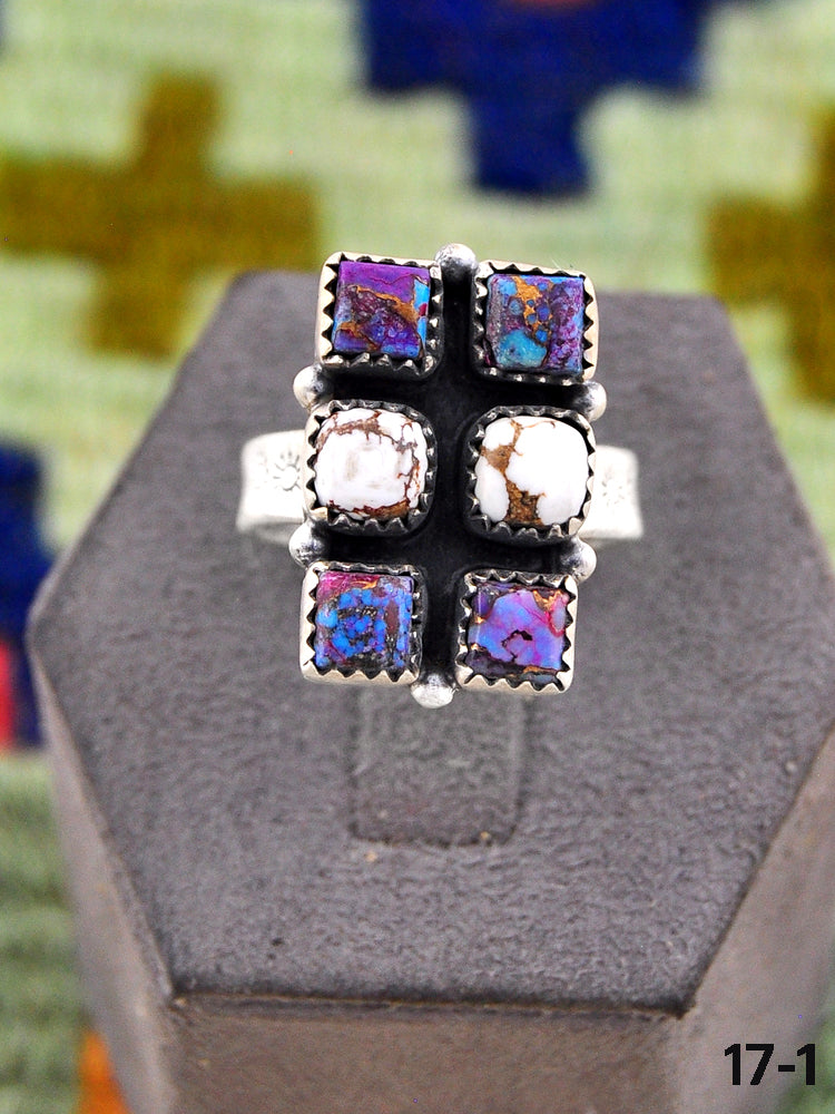 Southwest Handmade Purple Dahlia with Wild Horse Magnesite & Sterling Silver Adjustable Ring