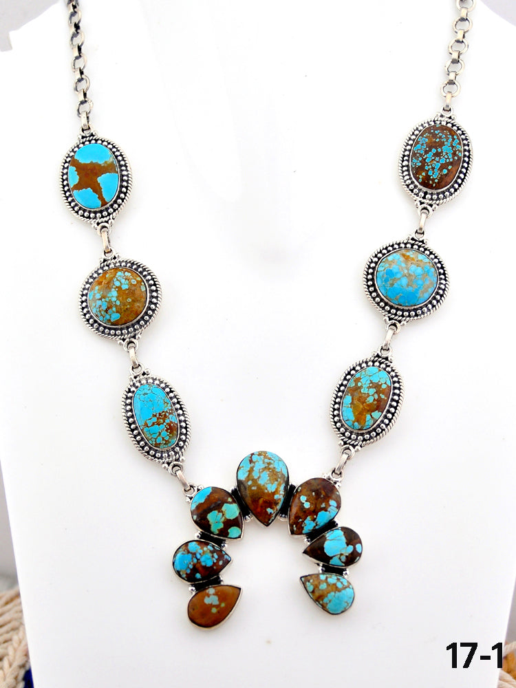 Southwest Handmade Number 8 Turquoise & Sterling Silver Necklace