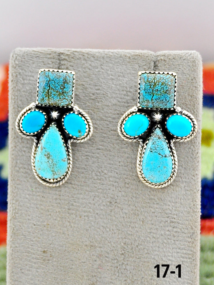Southwest Made Kingman Turquoise & Sterling Silver Post Earrings