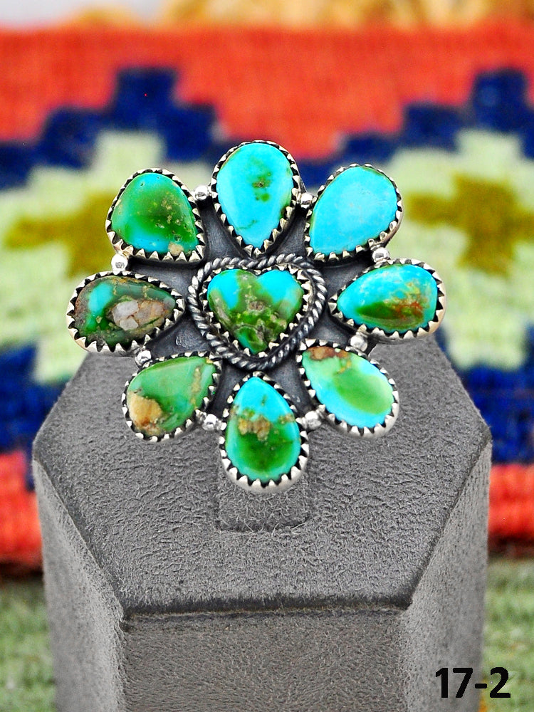 Southwest Handmade Sonoran Turquoise & Sterling Silver Adjustable Ring