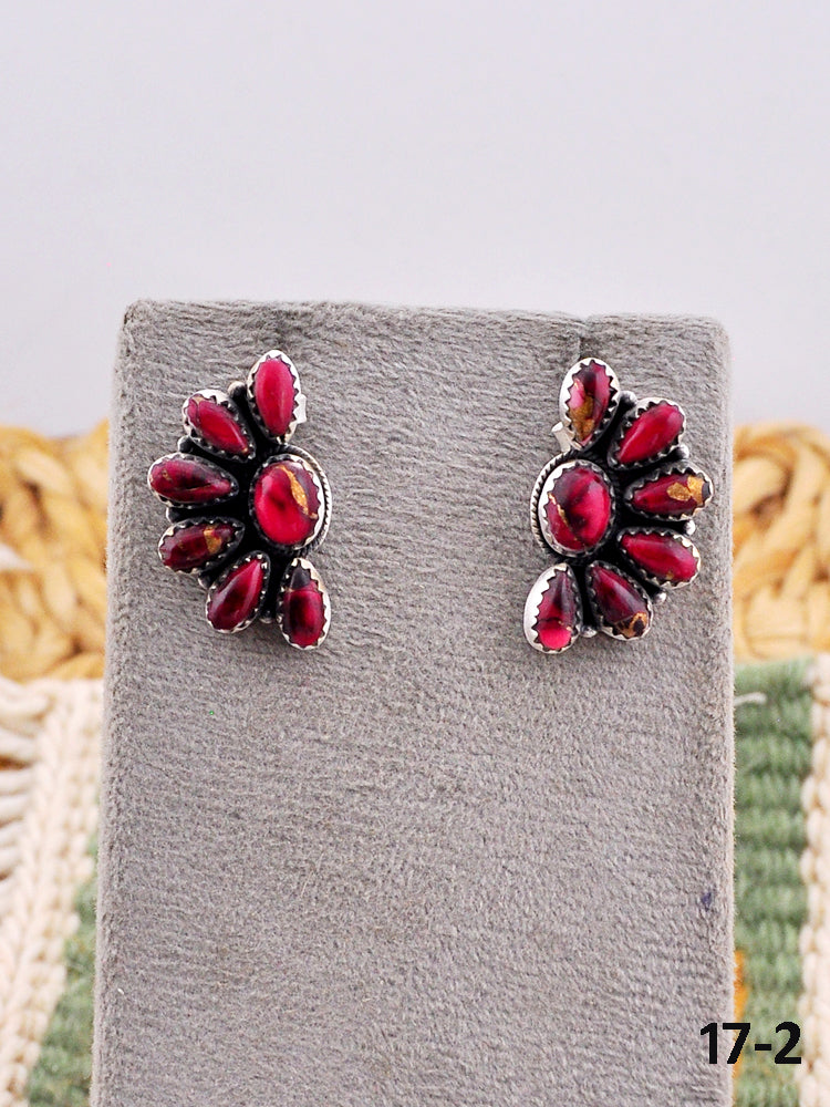 Southwest Made Rose Dahlia & Sterling Silver Post Earrings