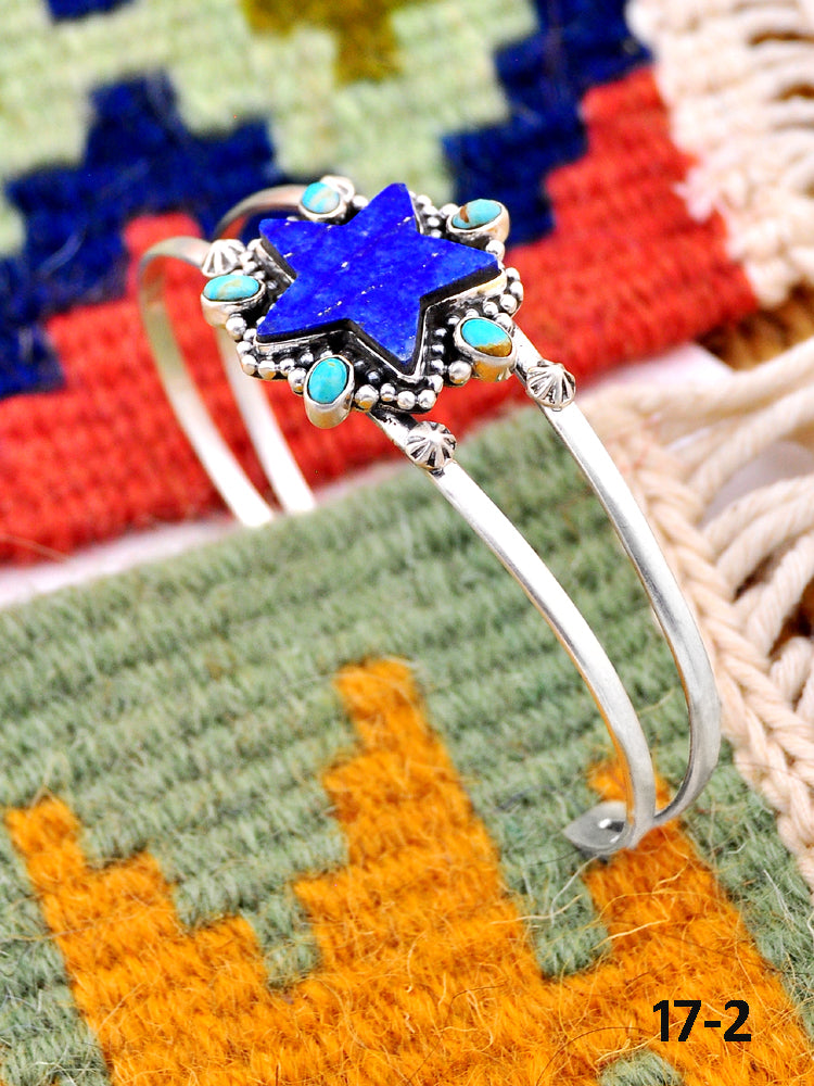 Southwest Handmade Kingman turquoise with lapis luzuli & Sterling Silver Cuff Bracelet