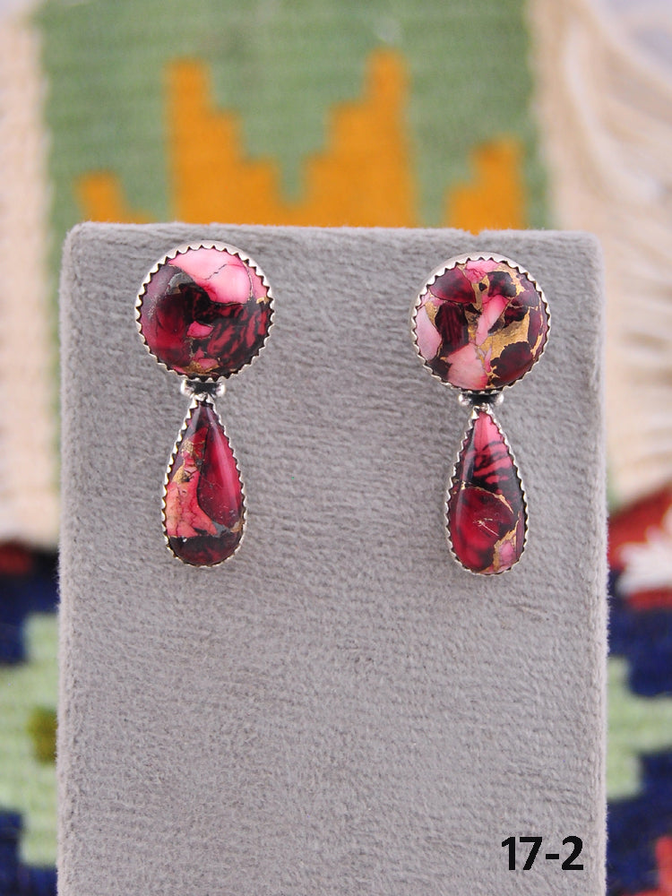 Southwest Made Rose Dahlia & Sterling Silver Post Dangle Earrings