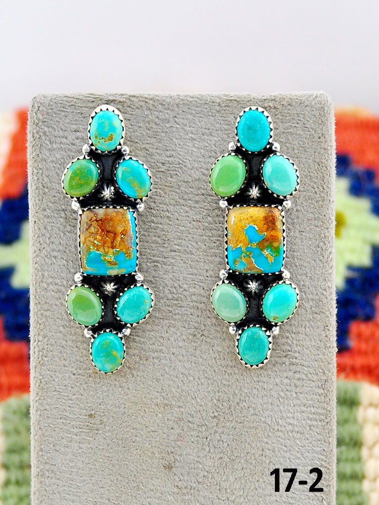 Southwest Made Royston Turquoise & Sterling Silver Post Dangle Earrings