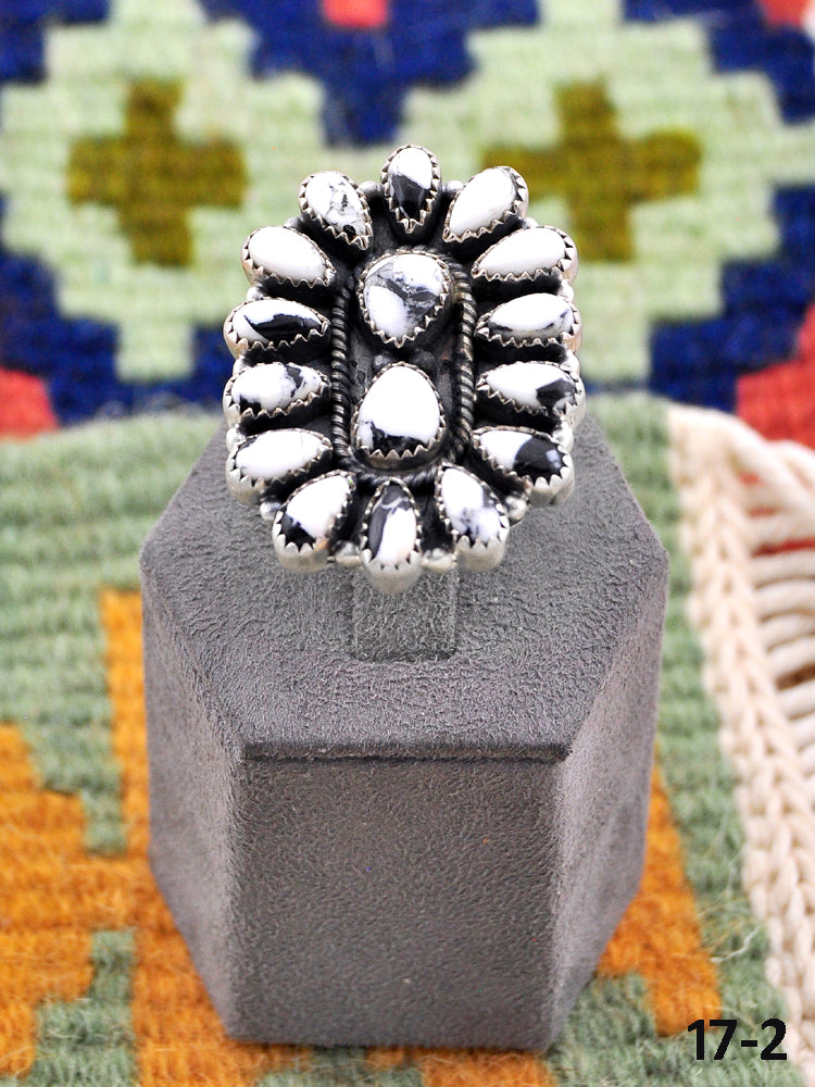 Southwest Made White Buffalo & Sterling Silver Adjustable Ring