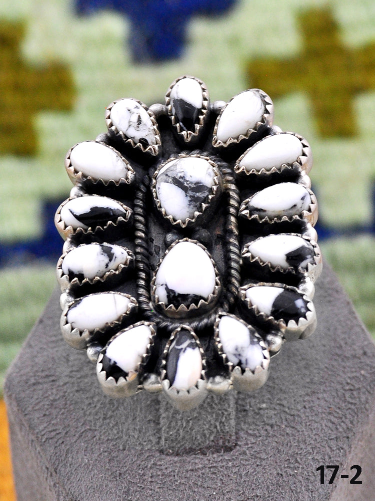 Southwest Made White Buffalo & Sterling Silver Adjustable Ring