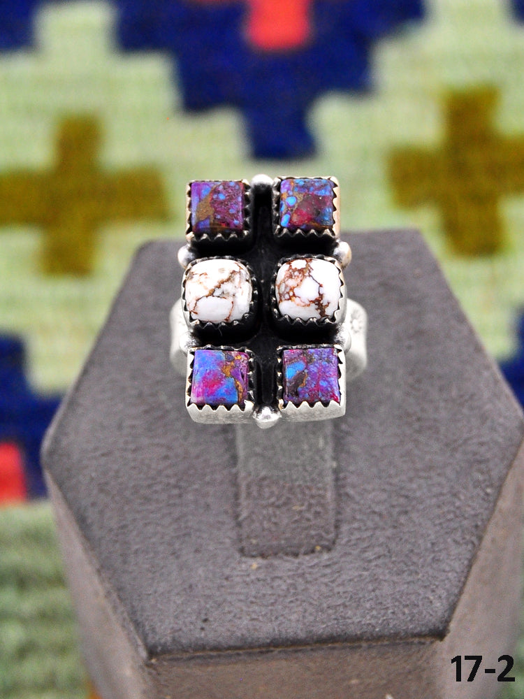 Southwest Handmade Purple Dahlia with Wild Horse Magnesite & Sterling Silver Adjustable Ring