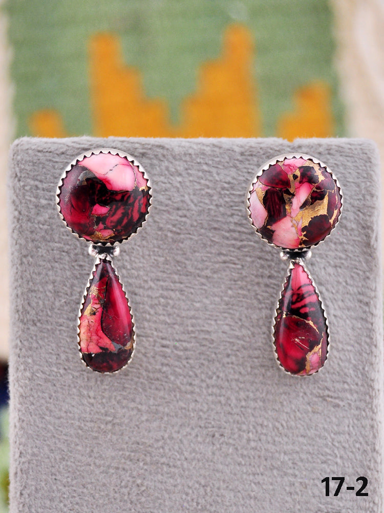 Southwest Made Rose Dahlia & Sterling Silver Post Dangle Earrings
