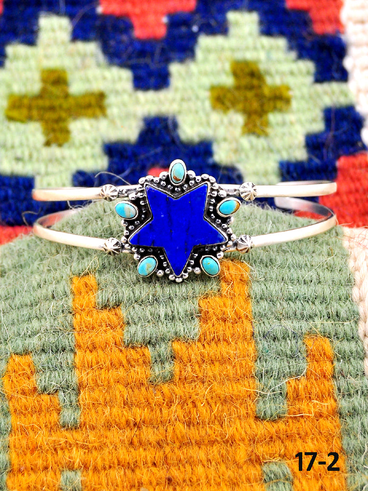 Southwest Handmade Kingman turquoise with lapis luzuli & Sterling Silver Cuff Bracelet