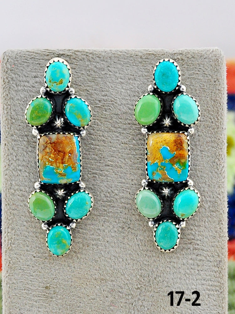 Southwest Made Royston Turquoise & Sterling Silver Post Dangle Earrings