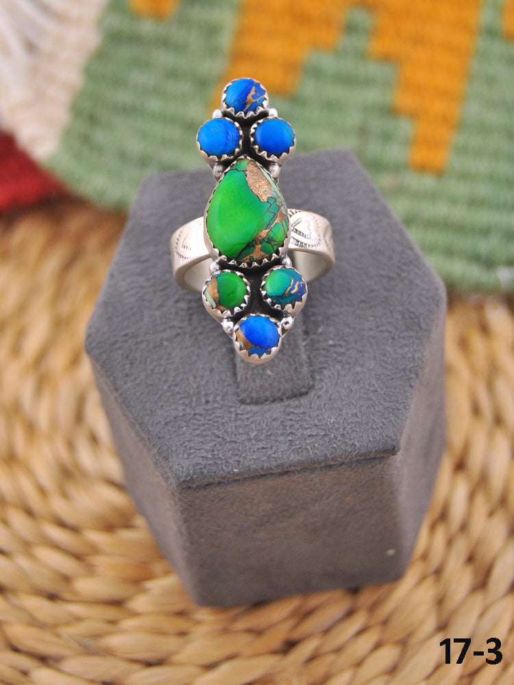 Southwest Handmade Peacock Dahlia & Sterling Silver Adjustable Ring