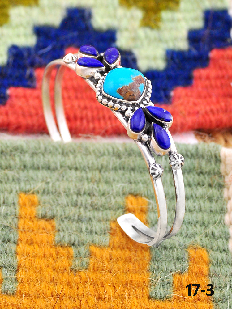 Southwest Handmade Kingman turquoise with lapis luzuli & Sterling Silver Cuff Bracelet