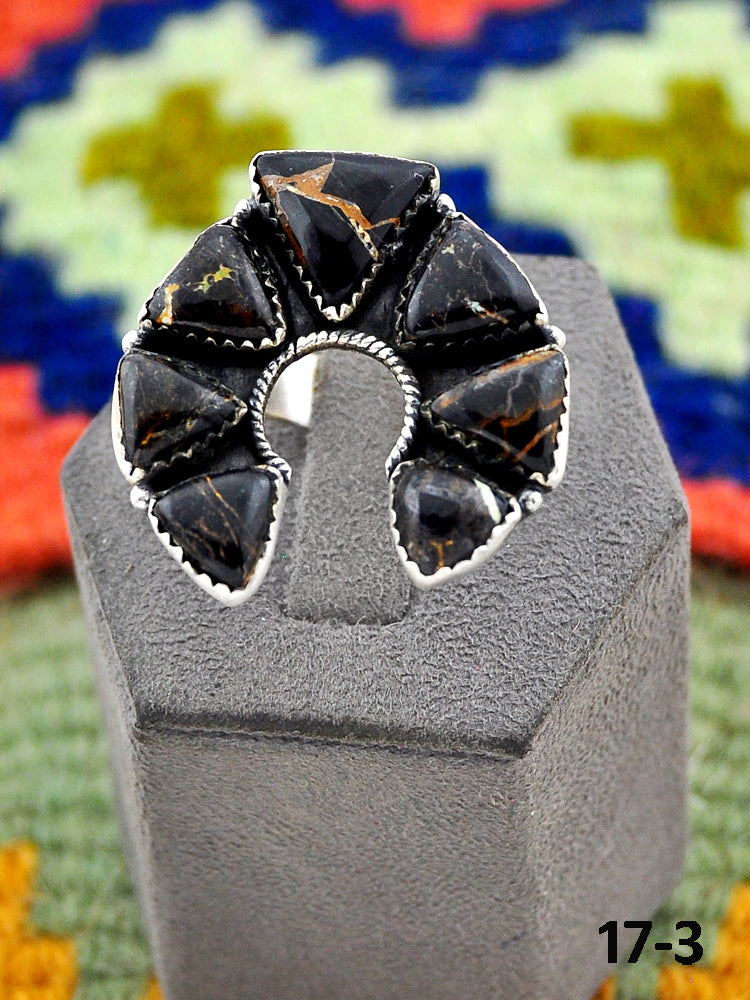 Southwest Handmade Black Jack Turquoise & Sterling Silver Adjustable Ring
