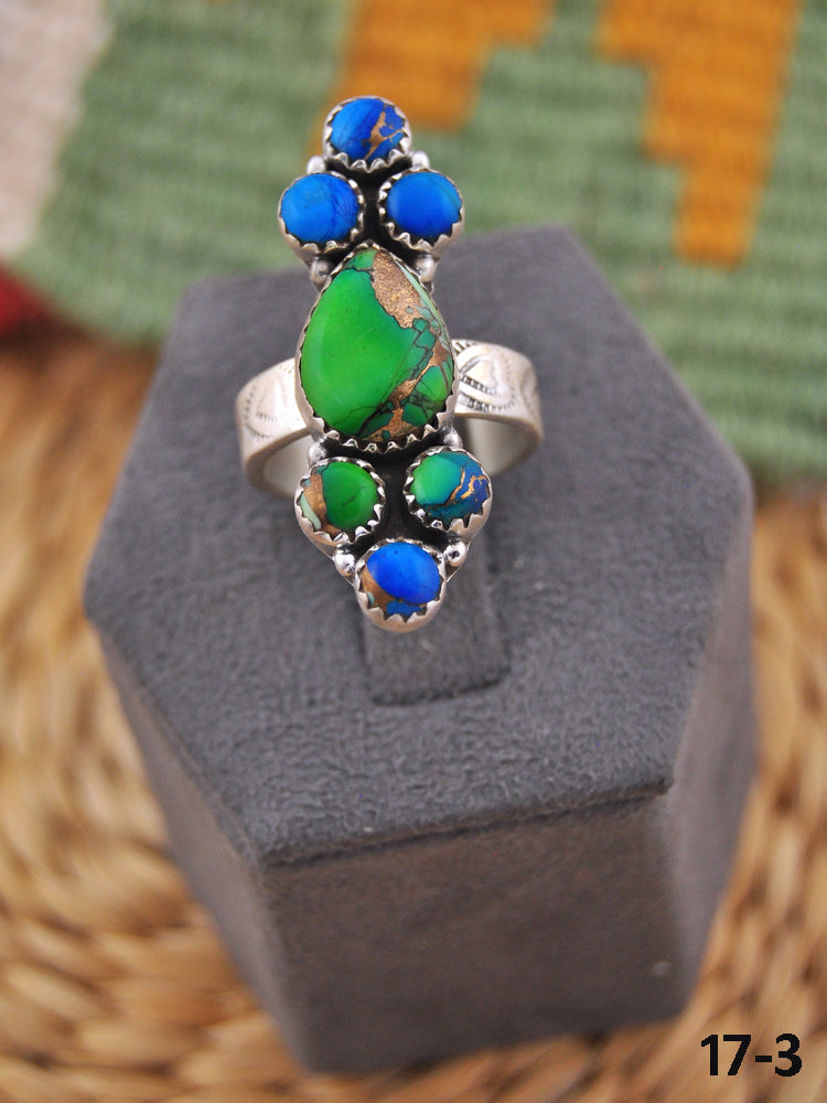 Southwest Handmade Peacock Dahlia & Sterling Silver Adjustable Ring