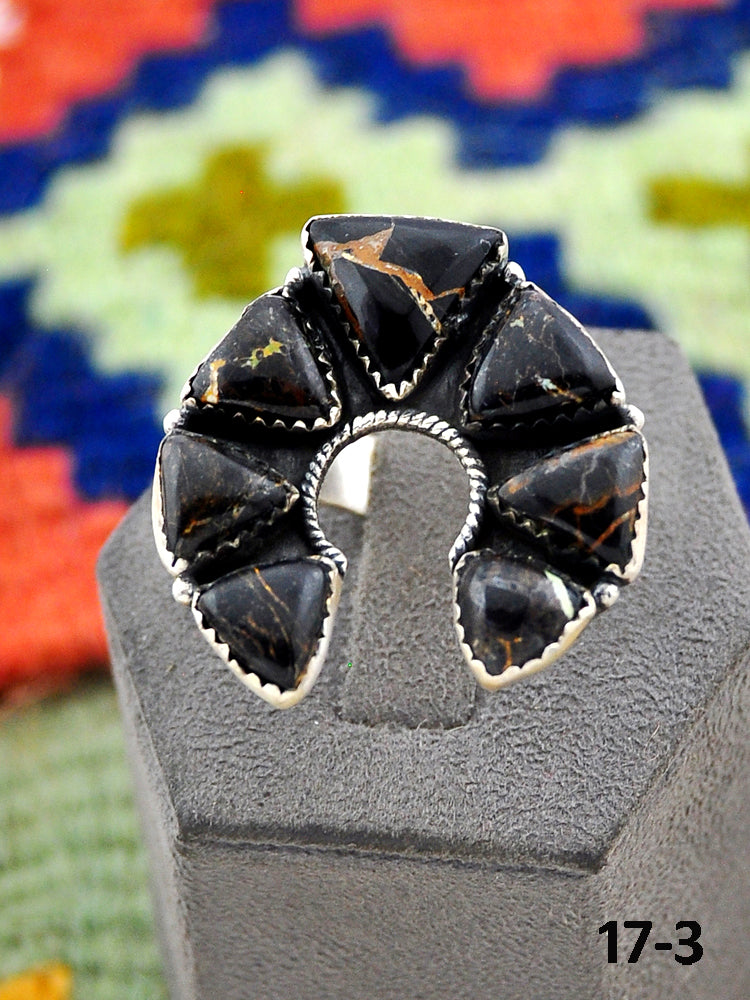 Southwest Handmade Black Jack Turquoise & Sterling Silver Adjustable Ring