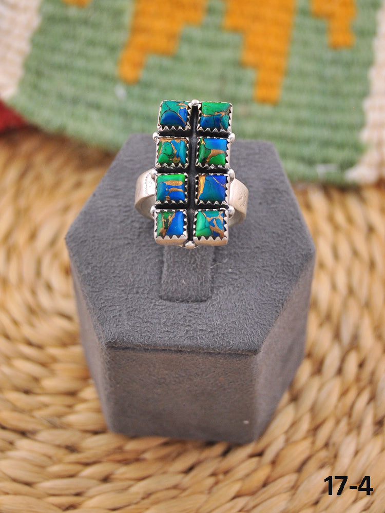 Southwest Handmade Peacock Dahlia & Sterling Silver Adjustable Ring