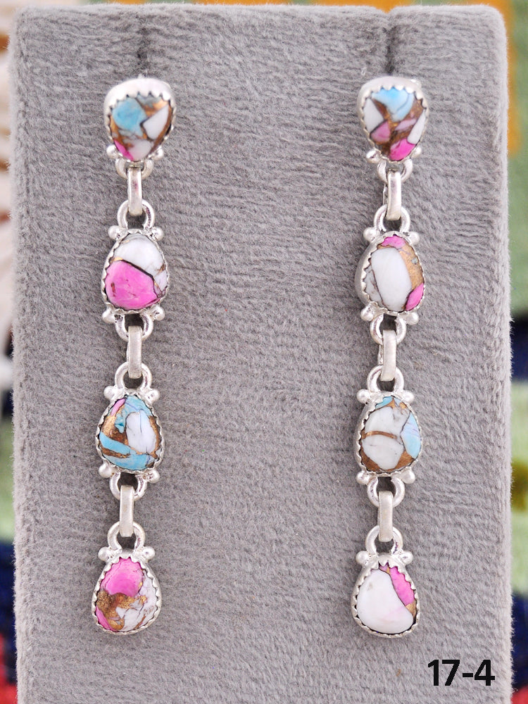 Southwest Made Cotton Candy & Sterling Silver Post Dangle Earrings