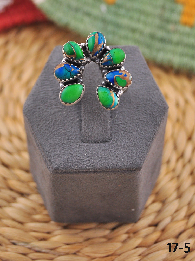 Southwest Handmade Peacock Dahlia & Sterling Silver Adjustable Naja Ring