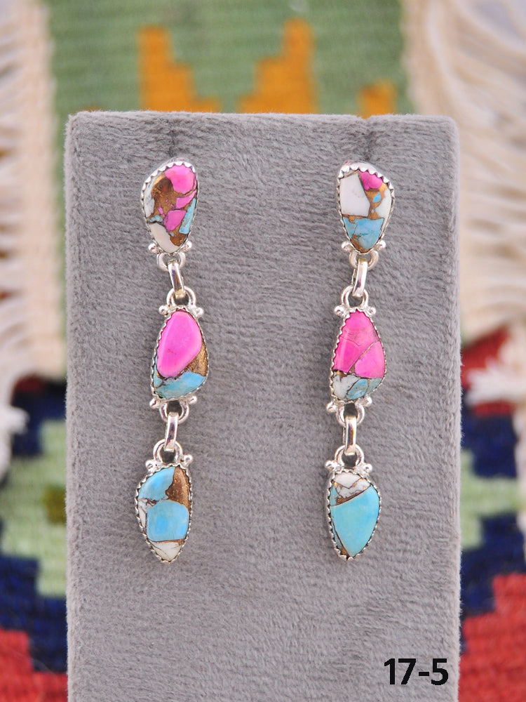Southwest Made Cotton Candy & Sterling Silver Post Dangle Earrings