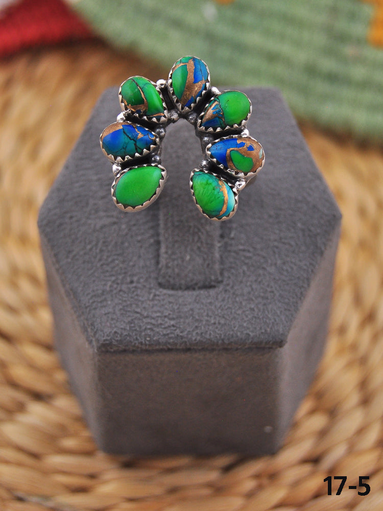 Southwest Handmade Peacock Dahlia & Sterling Silver Adjustable Naja Ring