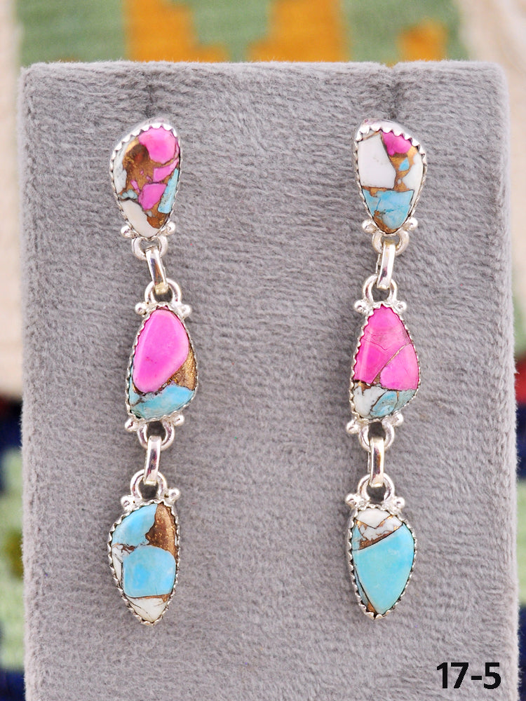 Southwest Made Cotton Candy & Sterling Silver Post Dangle Earrings