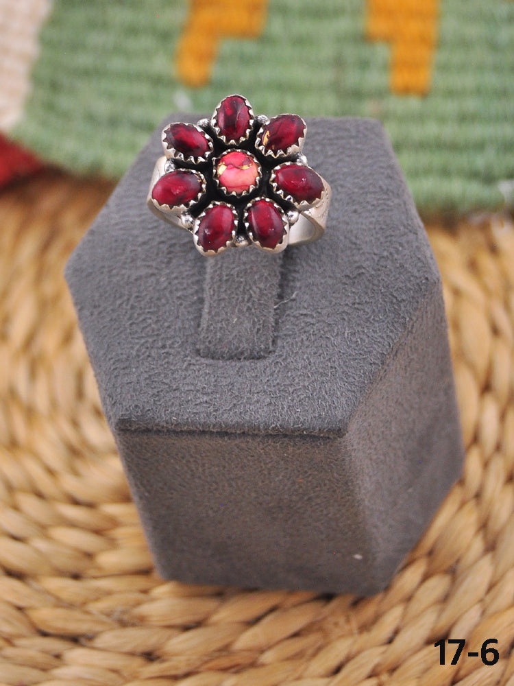 Southwest Handmade Rose Dahlia & Sterling Silver Adjustable Cluster Ring